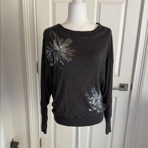 Worthington Heather Gray Sweater with Sequin Embellishment